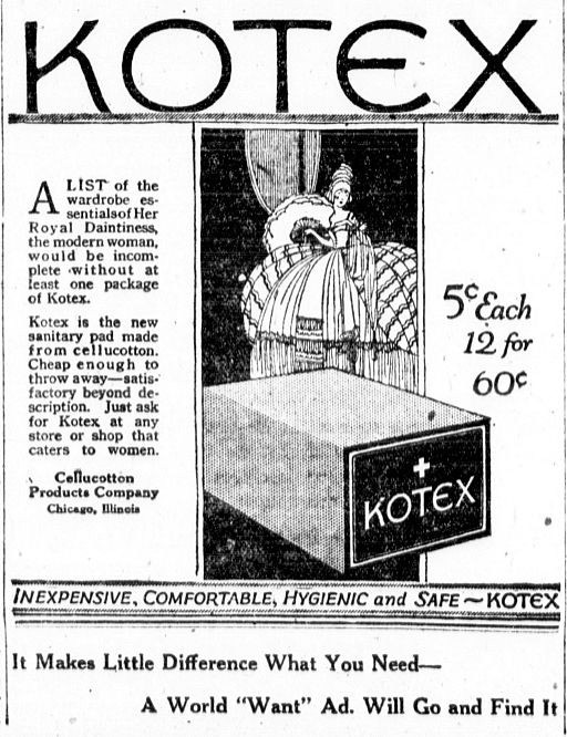 Реклама прокладок Kotex, начало XX века
